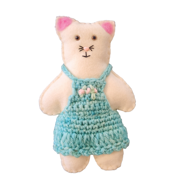 Felted Wool Big Kitty with Apron - Green Mountain Wee Woolies