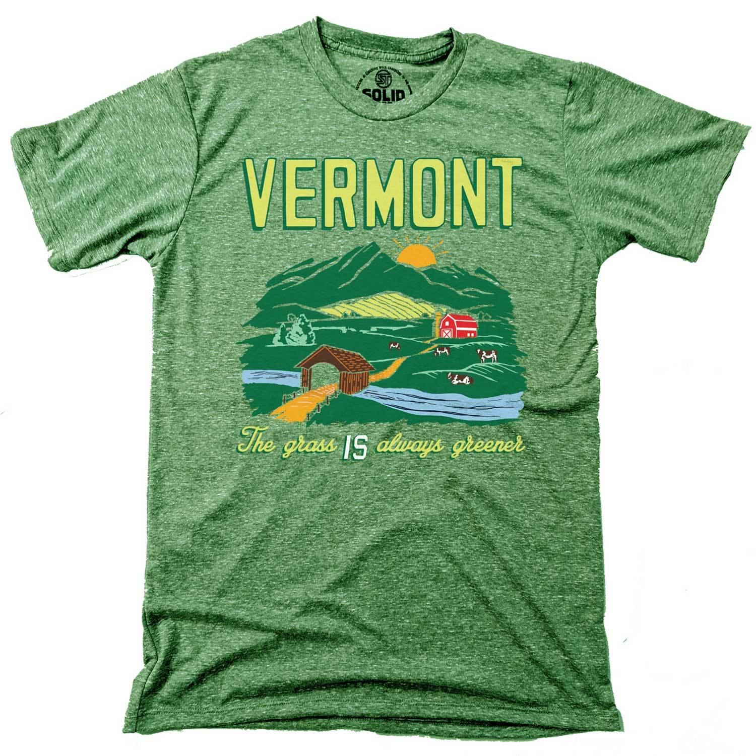 Cool Vermont The Grass Is Always Greener Vintage Farm Graphic Tee Triblend Kelly / Medium, image size:1500x1500